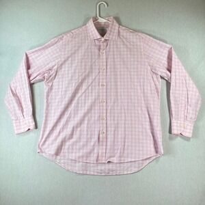 Ledbury Button Down Shirt Mens XL 17.5 Pink Plaid Classic Fit Long Sleeve Preppy